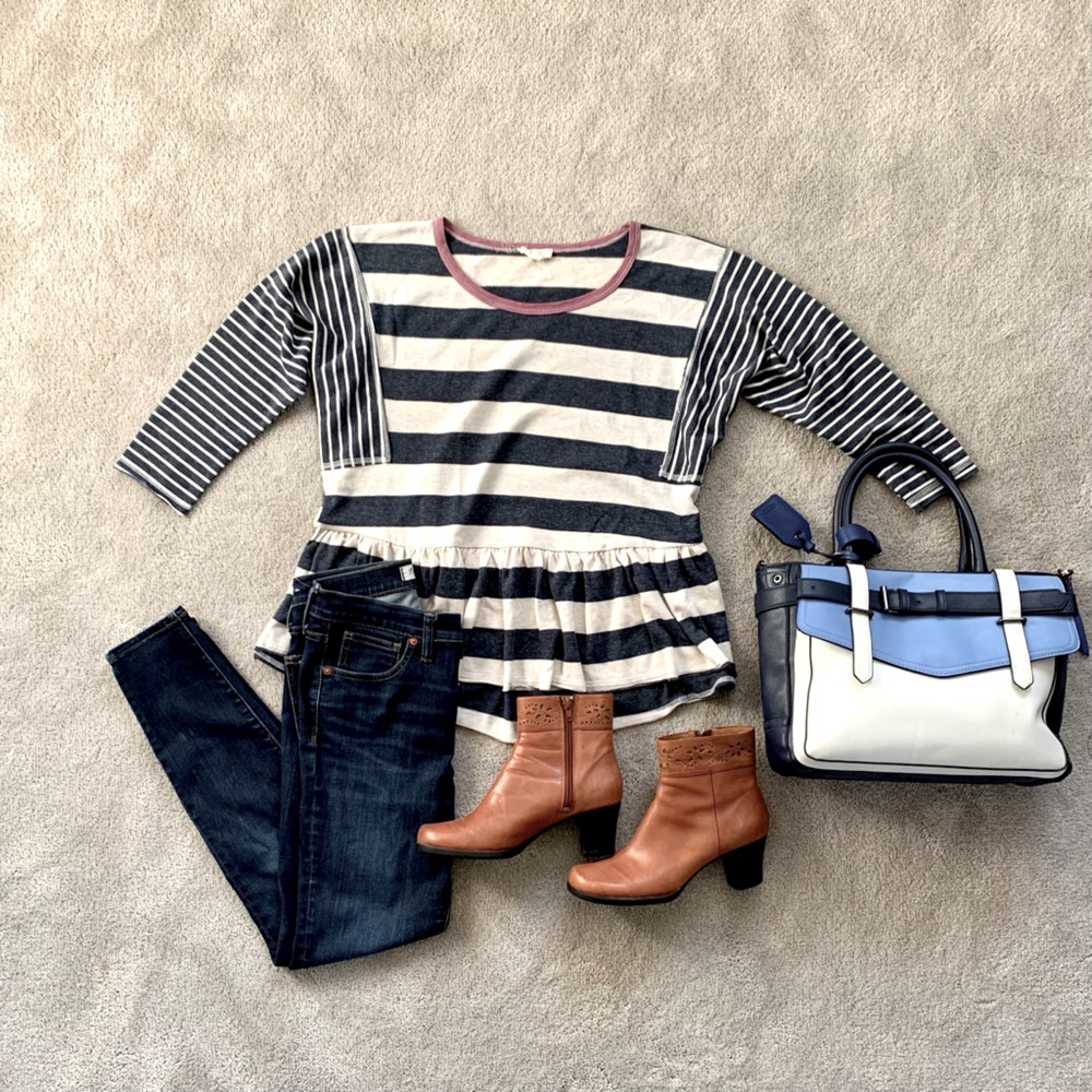 Oddy Navy & Oatmeal Striped Peplum